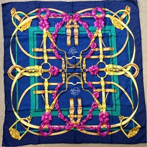 Hermes Blue and Gold Scarf